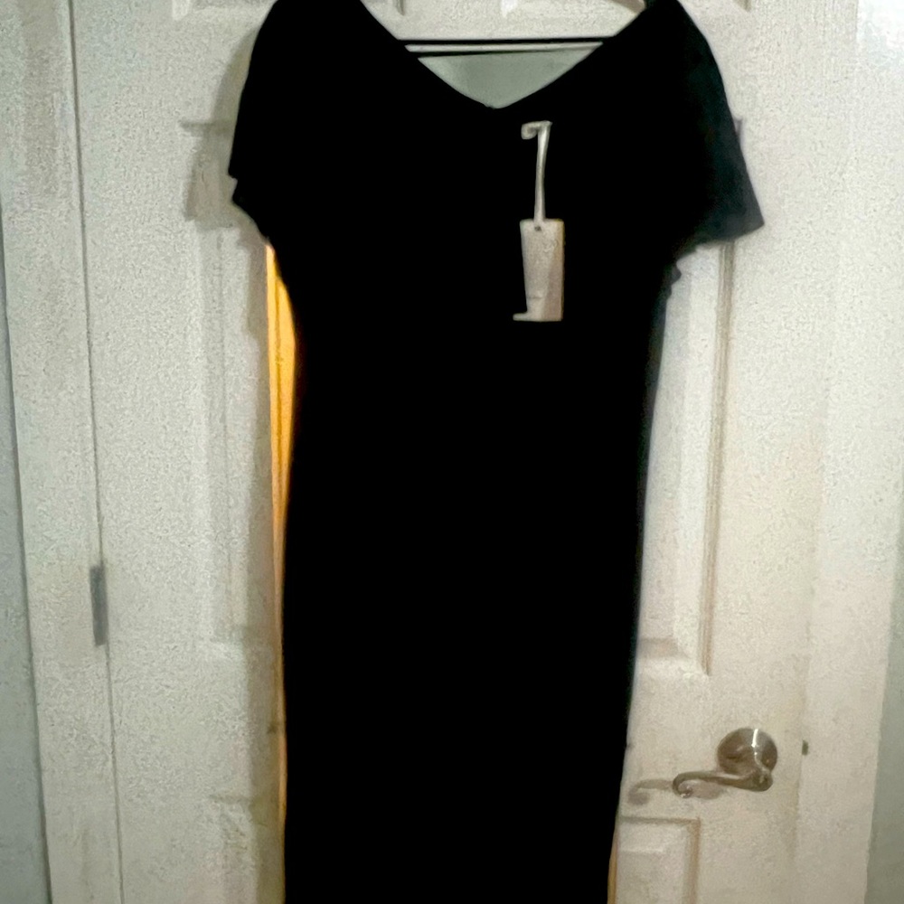 Little black dress, shawl collar, back zip.